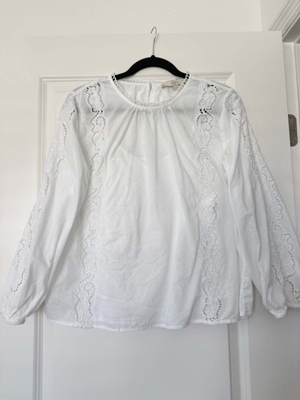 LOFT White Lace-Panel Peasant Blouse